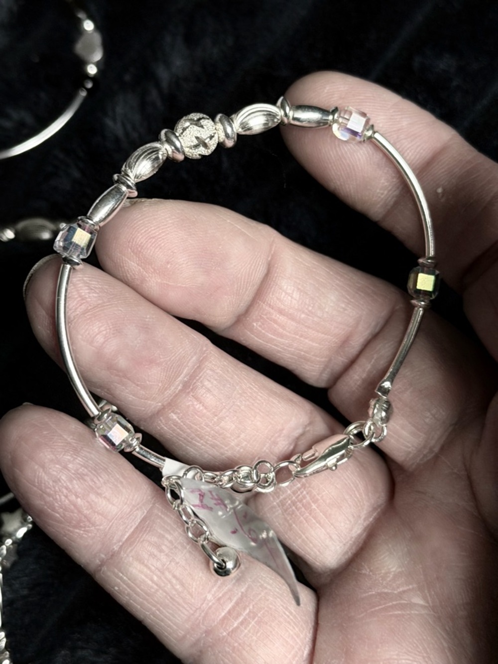 🥀STACKER: sterling Silver Bead Bracelet with Swarovski  Crystal Accents🥀🥀🥀